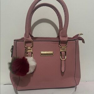 Pink Handbag with Pom-Pom Charm